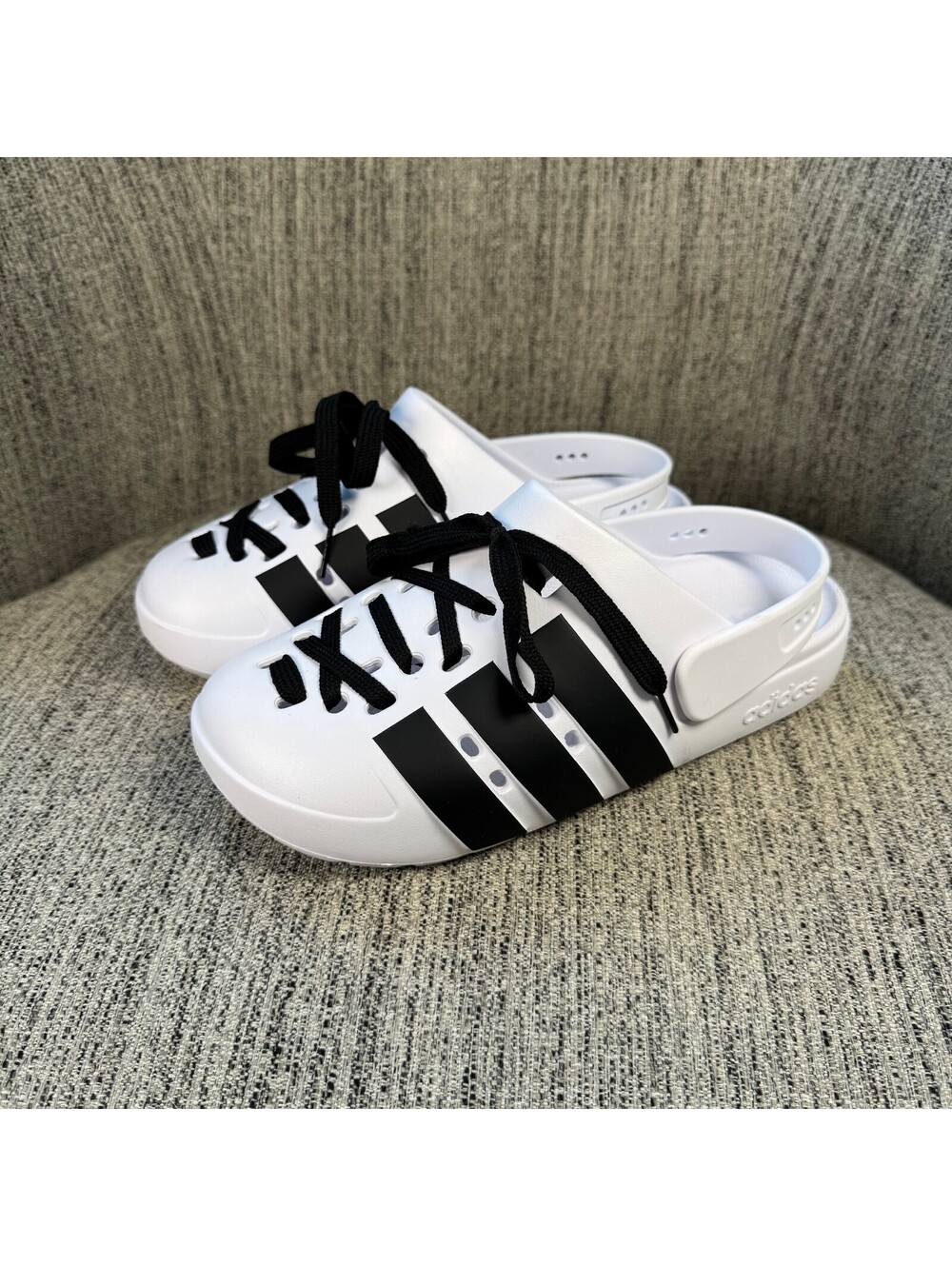 Adidas Adilette Clog 2.0 NEW White Black Lace Up Slip On Sandals W8 M7